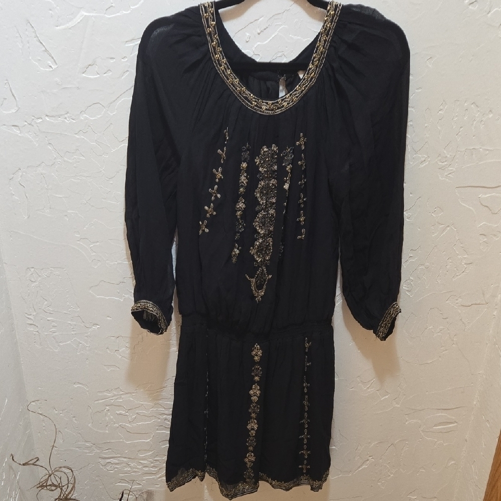 STUNNING Joie "Berline" Black Beaded Embellished Chiffon Dress - Picture 2 of 15
